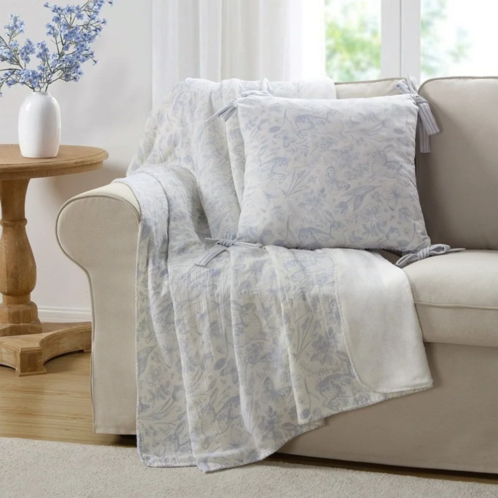 My Texas House Blue Toile Bunny Polyester Muslin‎ Easter Throw, Spring 2025